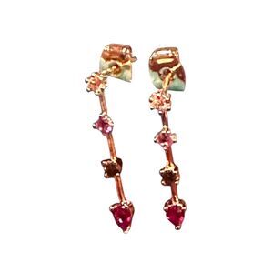 TAI Ruby, Pink, Green & Gold & CZ Dangle Earrings